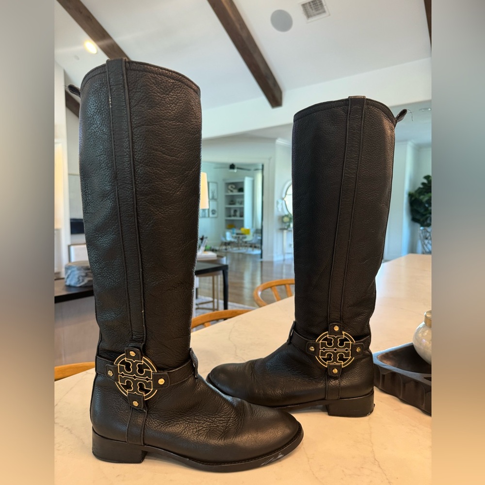 Women, Tory Burch, Leather Riding Boots, Black, Size 7.5